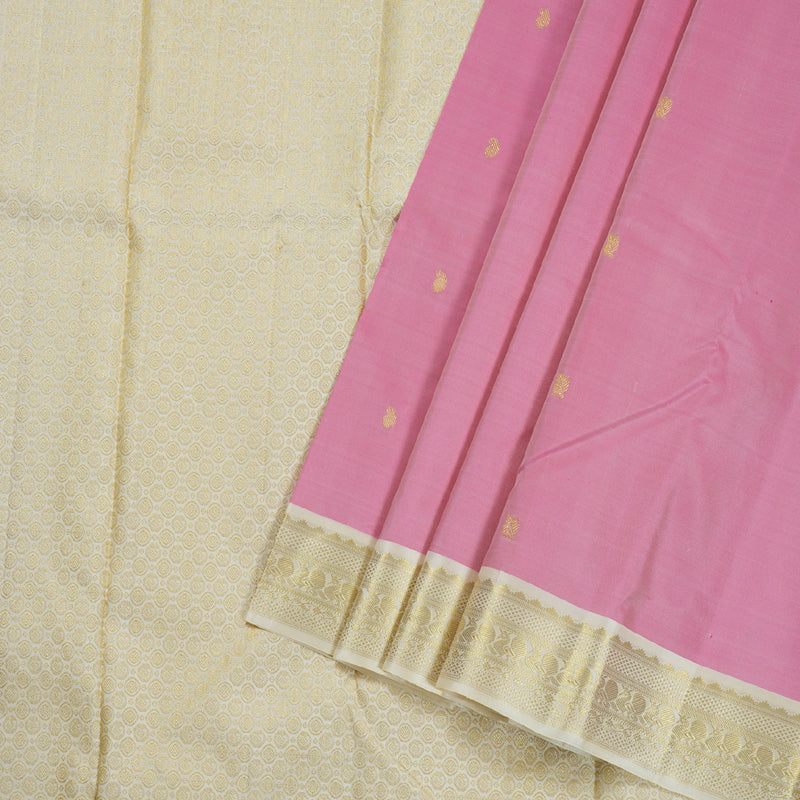 Hayagrivas Baby Pink Kanjivaram Silk Saree with Half White Border BBD947J5-2