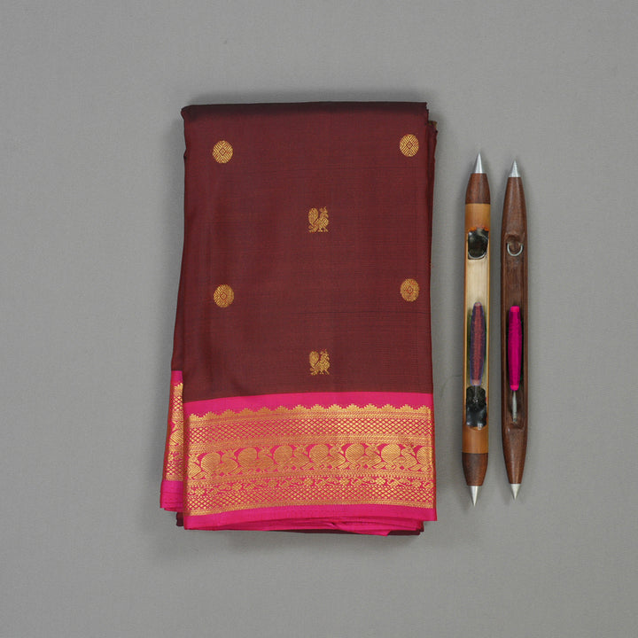 Hayagrivas Handloom Araku Maroon Kanjivaram Silk Saree with Rani Pink border BBD947J5-8