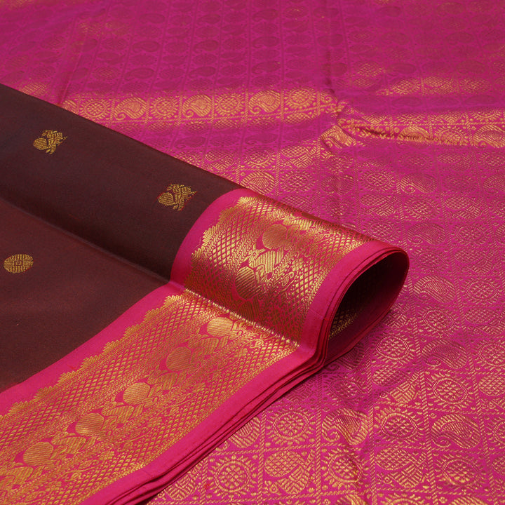 Hayagrivas Handloom Araku Maroon Kanjivaram Silk Saree with Rani Pink border BBD947J5-8
