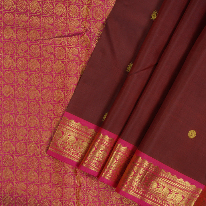 Hayagrivas Handloom Araku Maroon Kanjivaram Silk Saree with Rani Pink border BBD947J5-8