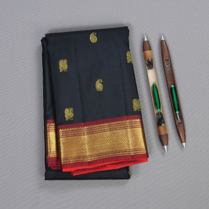 Hayagrivas Black Kanjivaram Silk Saree with Wine maroon Border BBD947J5-9