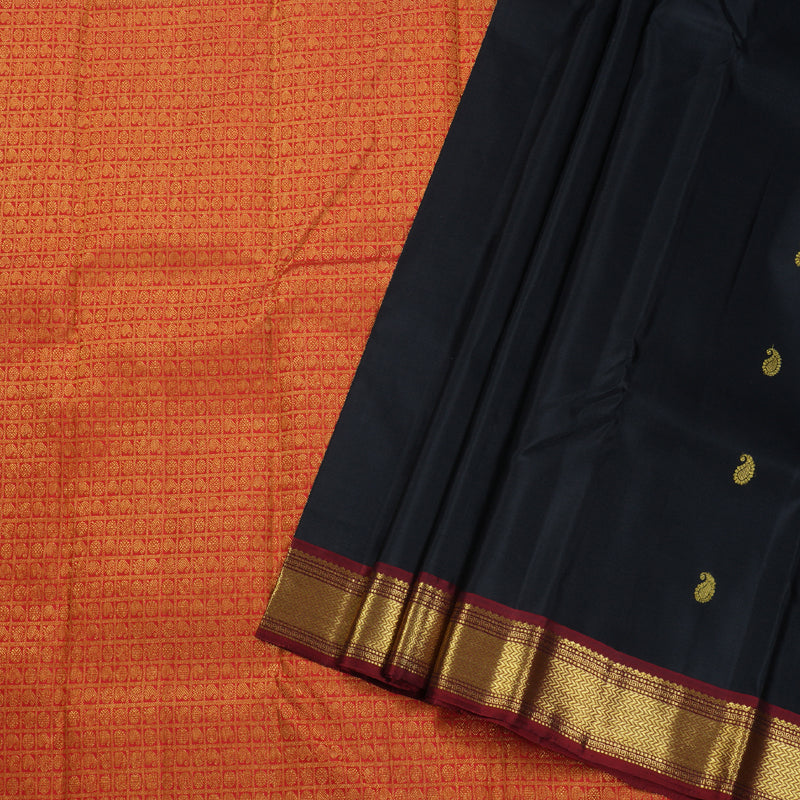 Hayagrivas Black Kanjivaram Silk Saree with Wine maroon Border BBD947J5-9