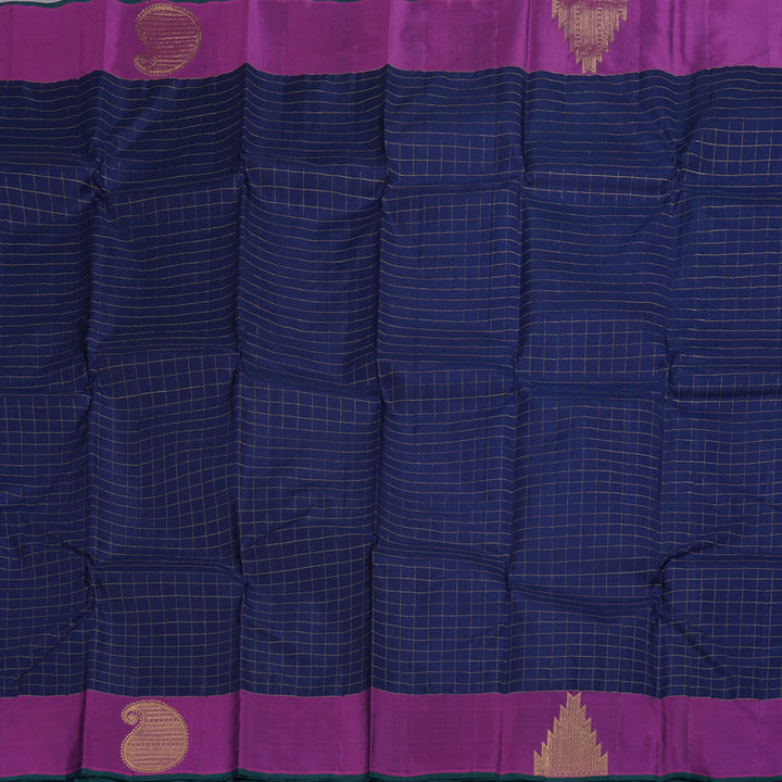 Hayagrivas Midnight Blue Kanjivaram Silk Saree with Purple Border BBD947J9-2