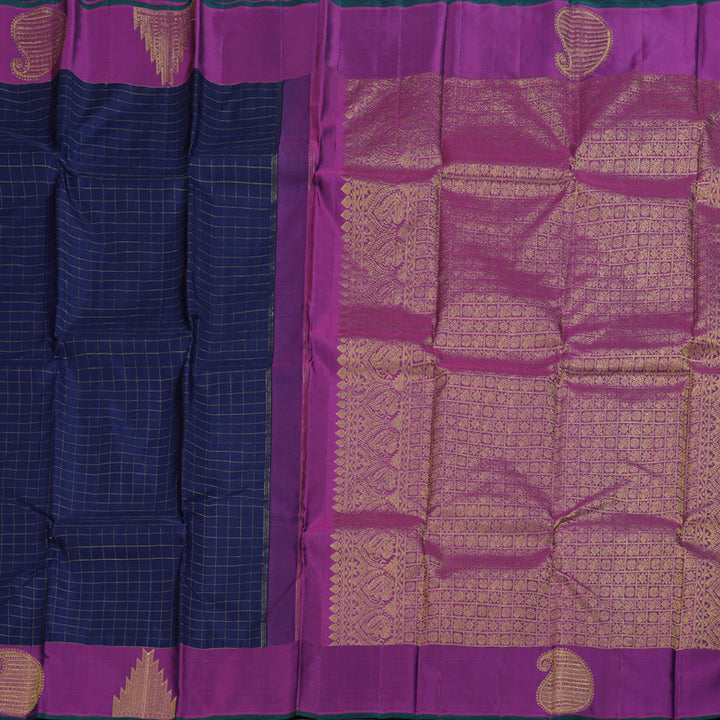 Hayagrivas Midnight Blue Kanjivaram Silk Saree with Purple Border BBD947J9-2