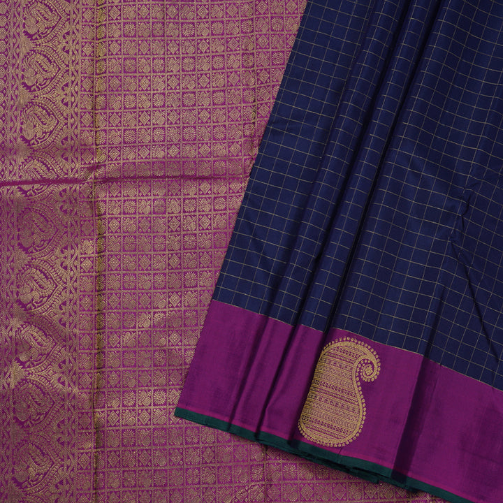 Hayagrivas Midnight Blue Kanjivaram Silk Saree with Purple Border BBD947J9-2