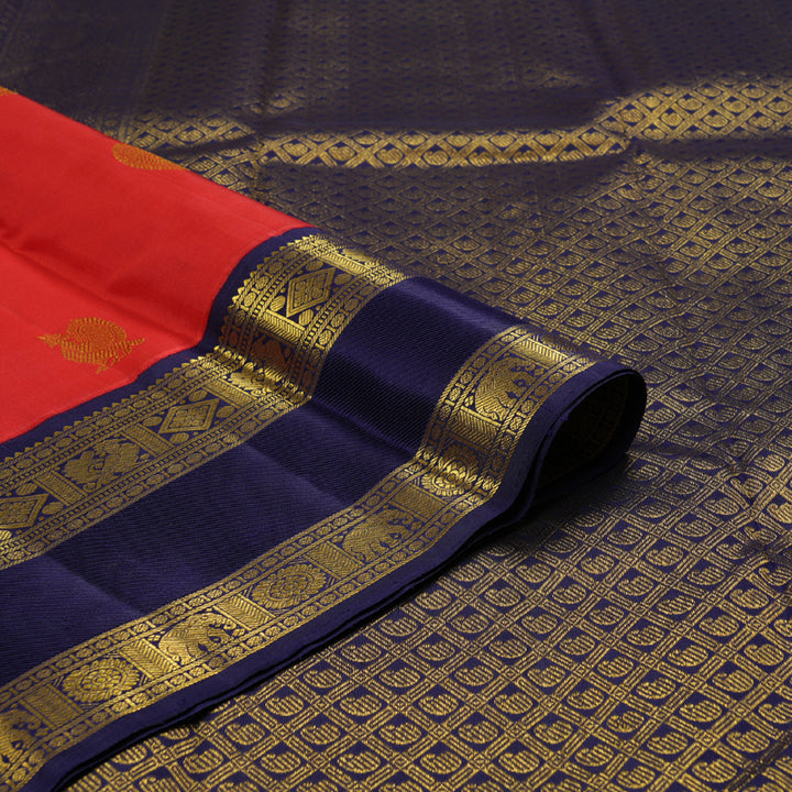 Hayagrivas Red Handloom Kanjivaram Silk Saree with Dark Blue Border BBD948J6-1