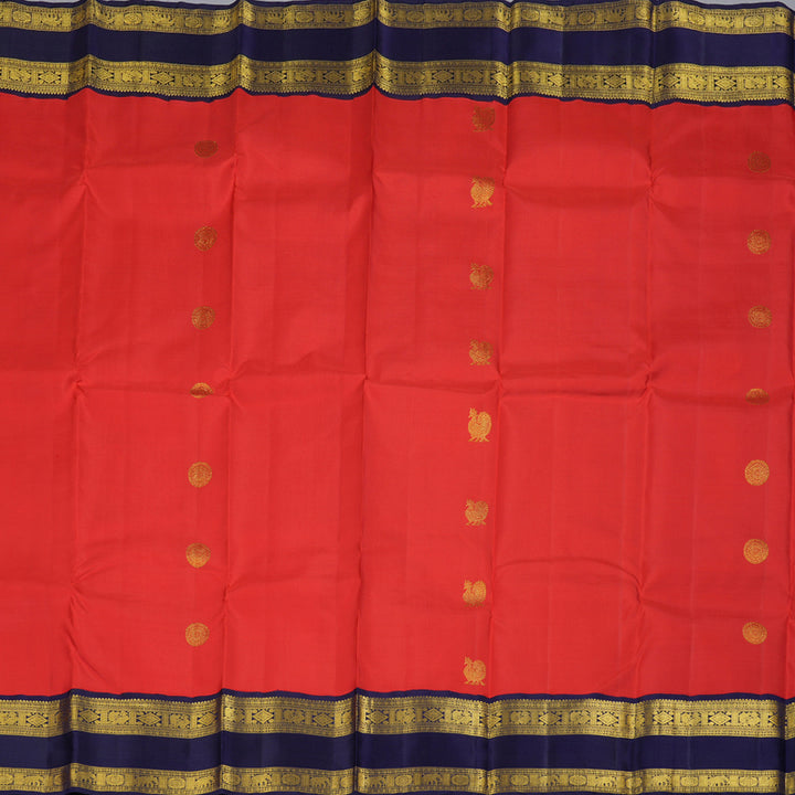 Hayagrivas Red Handloom Kanjivaram Silk Saree with Dark Blue Border BBD948J6-1