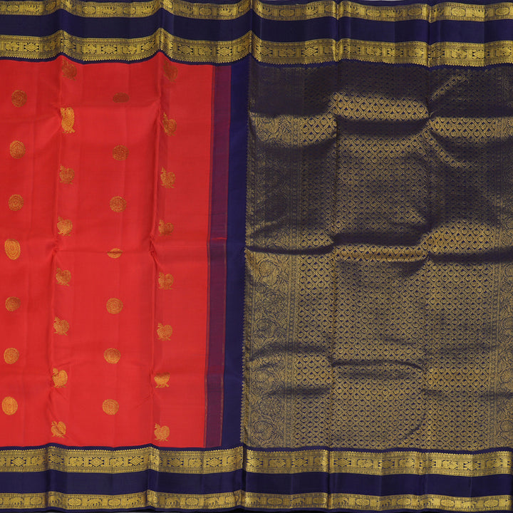 Hayagrivas Red Handloom Kanjivaram Silk Saree with Dark Blue Border BBD948J6-1