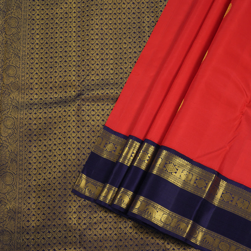 Hayagrivas Red Handloom Kanjivaram Silk Saree with Dark Blue Border BBD948J6-1