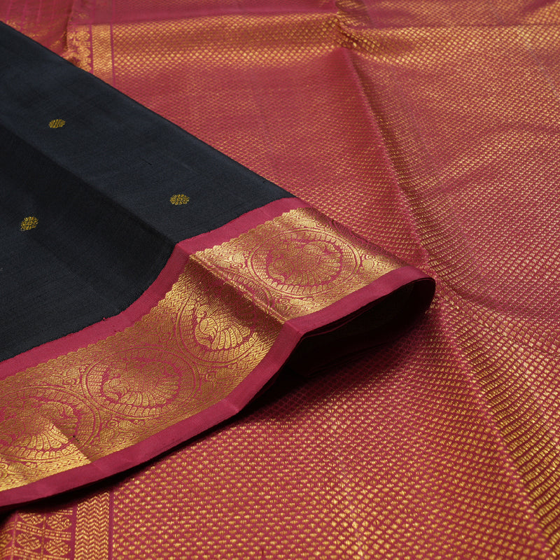 Hayagrivas Black Handloom Kanjivaram Silk Saree with Maroon Border BBD951J3-1