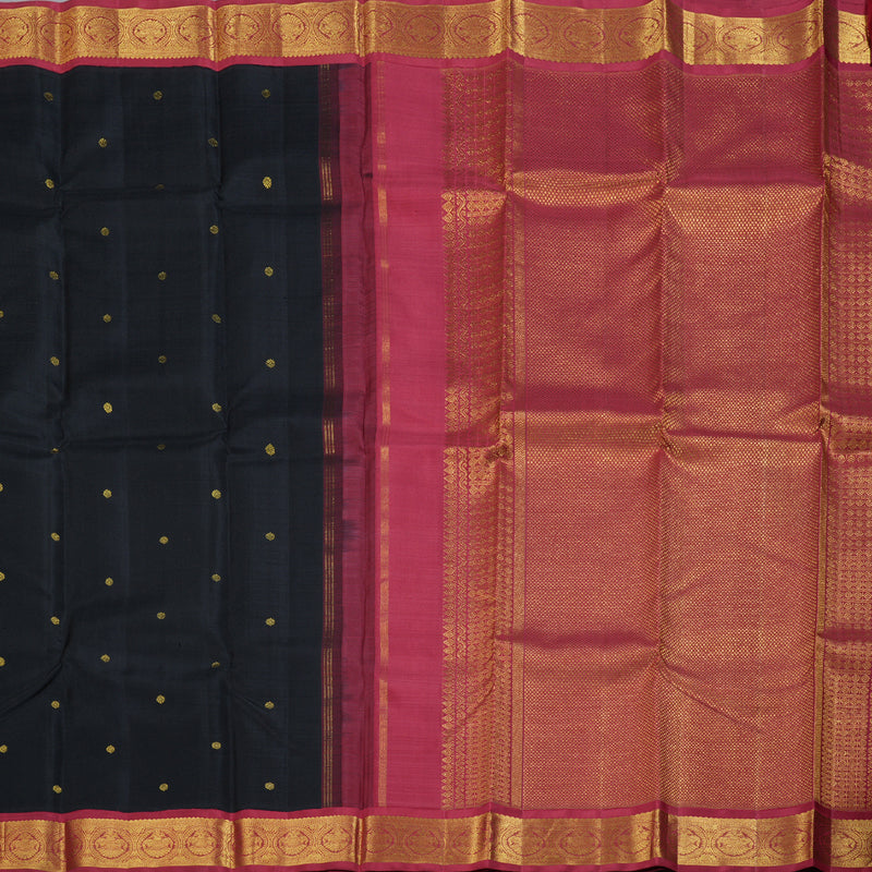 Hayagrivas Black Handloom Kanjivaram Silk Saree with Maroon Border BBD951J3-1