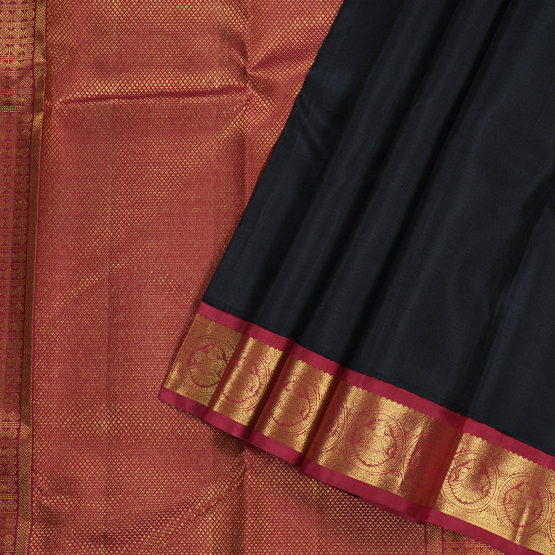 Hayagrivas Black Handloom Kanjivaram Silk Saree with Maroon Border BBD951J3-1