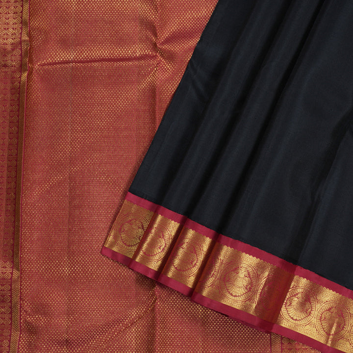 Hayagrivas Black Handloom Kanjivaram Silk Saree with Maroon Border BBD951J3-1