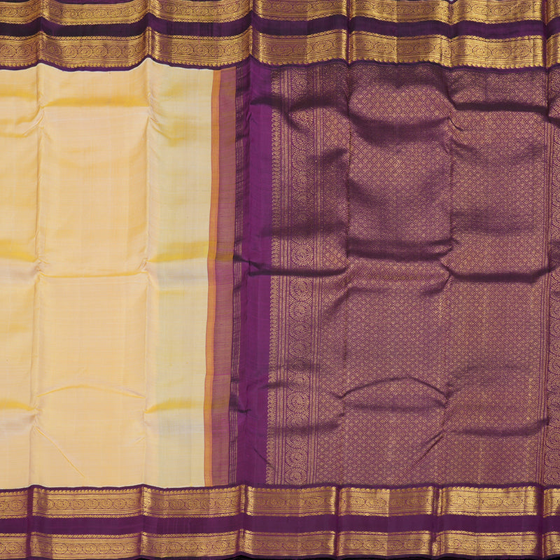 Hayagrivas Light Sandal Handloom Kanjivaram Silk Saree with Dark Purple Border BBD951J5-1
