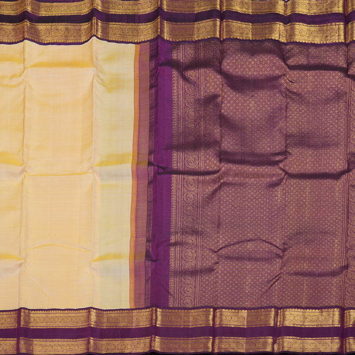 Hayagrivas Light Sandal Handloom Kanjivaram Silk Saree with Dark Purple Border BBD951J5-1
