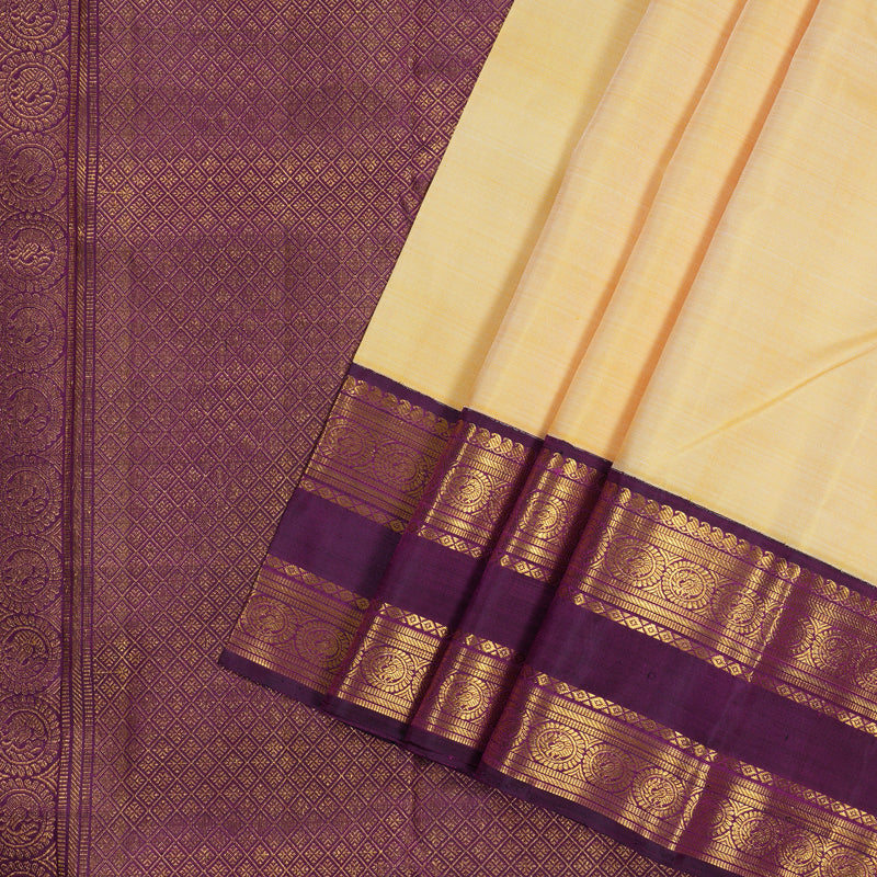 Hayagrivas Light Sandal Handloom Kanjivaram Silk Saree with Dark Purple Border BBD951J5-1