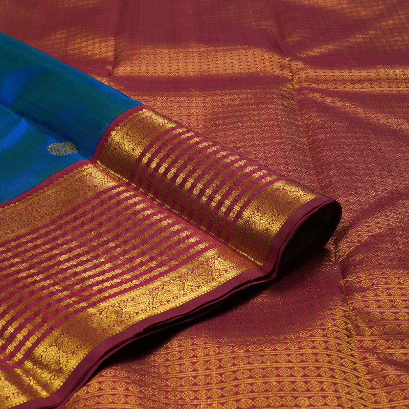 Hayagrivas Peacock Blue Handloom Kanjivaram Silk Saree with Maroon Border BBD951J6-1
