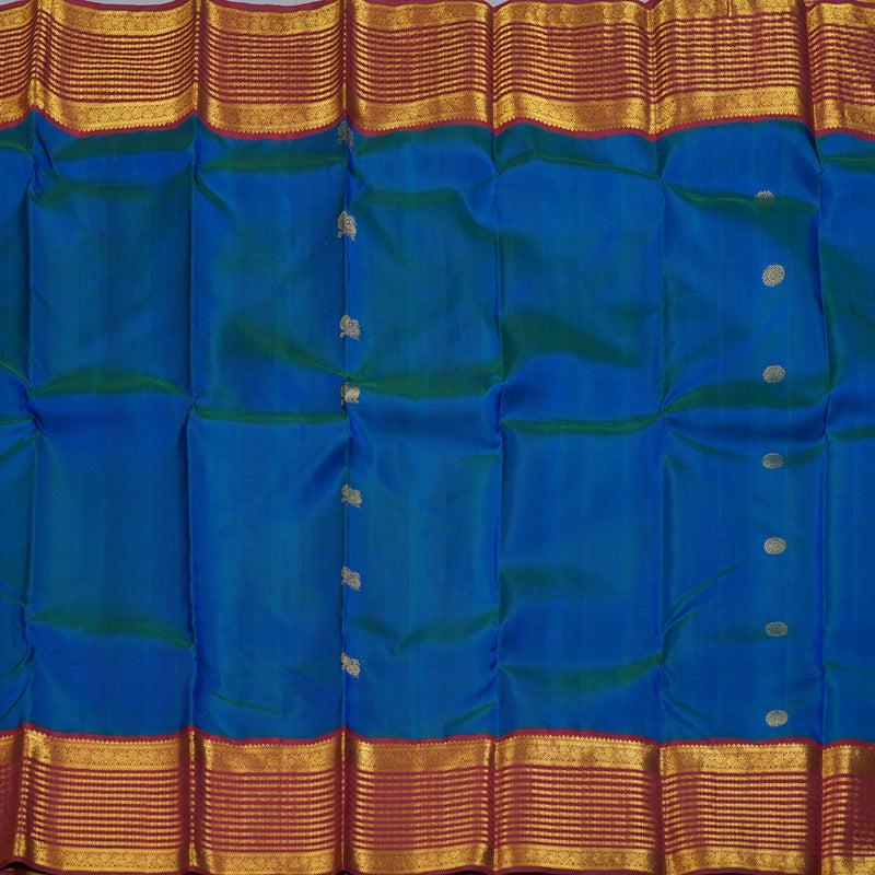 Hayagrivas Peacock Blue Handloom Kanjivaram Silk Saree with Maroon Border BBD951J6-1