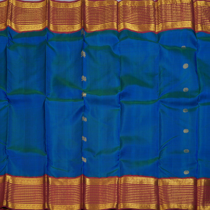Hayagrivas Peacock Blue Handloom Kanjivaram Silk Saree with Maroon Border BBD951J6-1