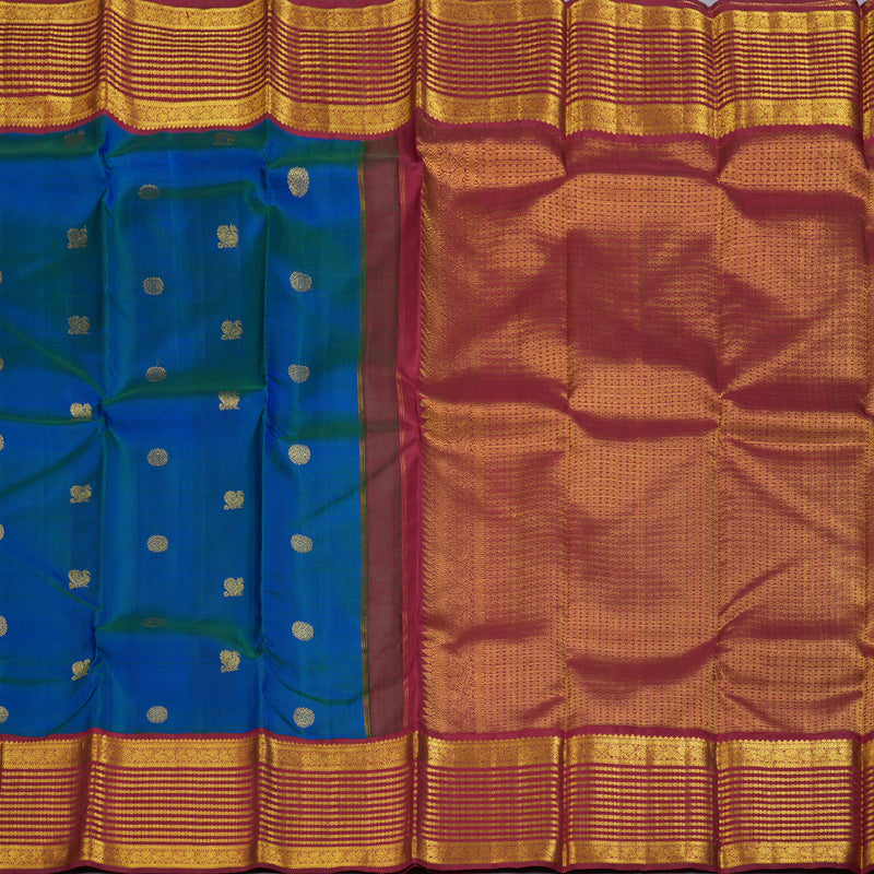 Hayagrivas Peacock Blue Handloom Kanjivaram Silk Saree with Maroon Border BBD951J6-1