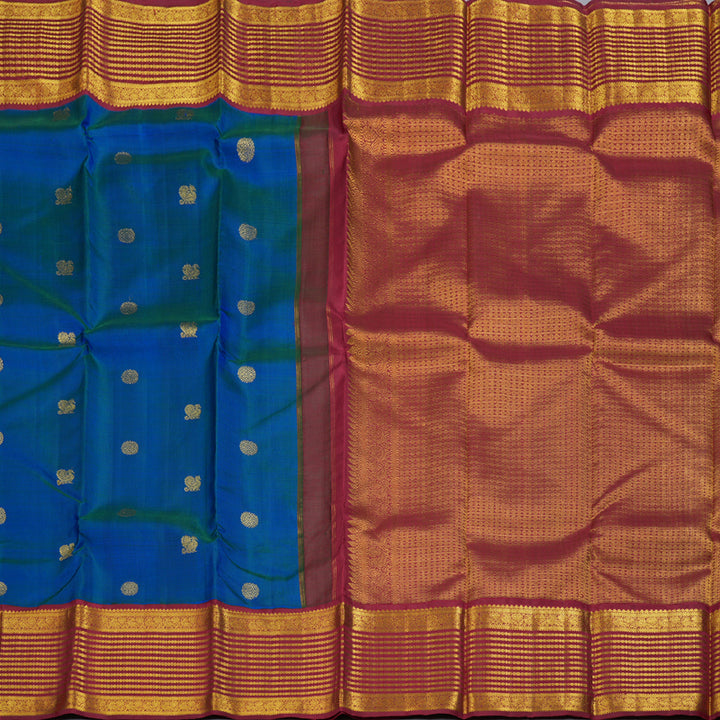Hayagrivas Peacock Blue Handloom Kanjivaram Silk Saree with Maroon Border BBD951J6-1