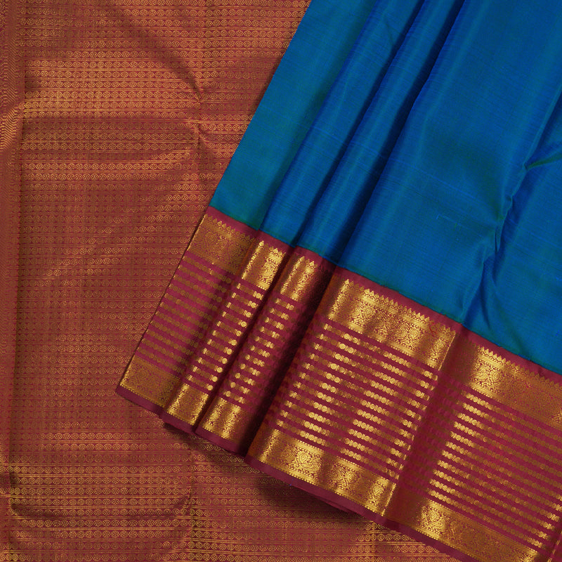Hayagrivas Peacock Blue Handloom Kanjivaram Silk Saree with Maroon Border BBD951J6-1