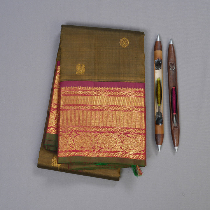 Hayagrivas Wheat Brown Handloom Kanjivaram Silk Saree with Maroon Border BBD951J6-3