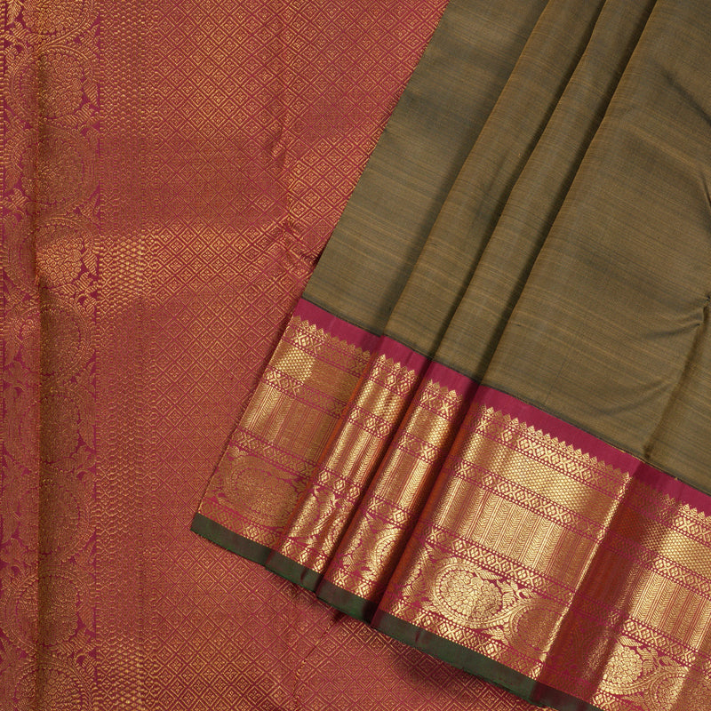 Hayagrivas Wheat Brown Handloom Kanjivaram Silk Saree with Maroon Border BBD951J6-3