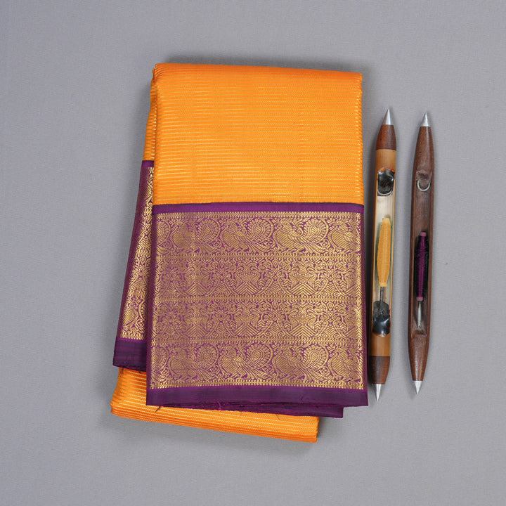 Hayagrivas Mango Yellow Handloom Kanjivaram Silk Saree with Dark Purple Border BBD951J7-1