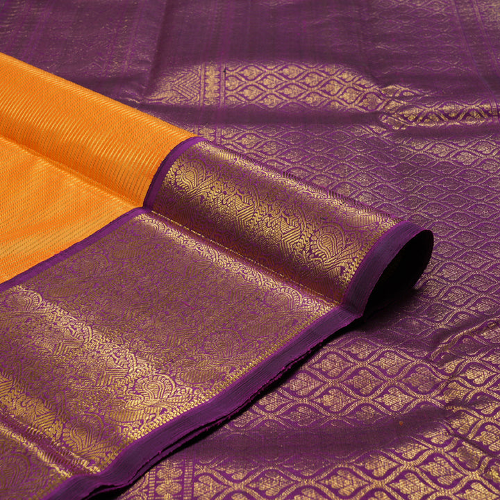 Hayagrivas Mango Yellow Handloom Kanjivaram Silk Saree with Dark Purple Border BBD951J7-1