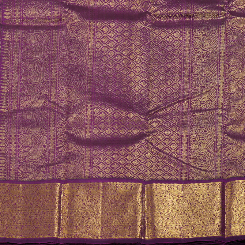 Hayagrivas Mango Yellow Handloom Kanjivaram Silk Saree with Dark Purple Border BBD951J7-1