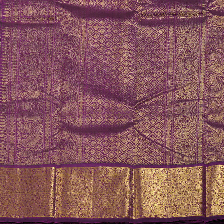 Hayagrivas Mango Yellow Handloom Kanjivaram Silk Saree with Dark Purple Border BBD951J7-1