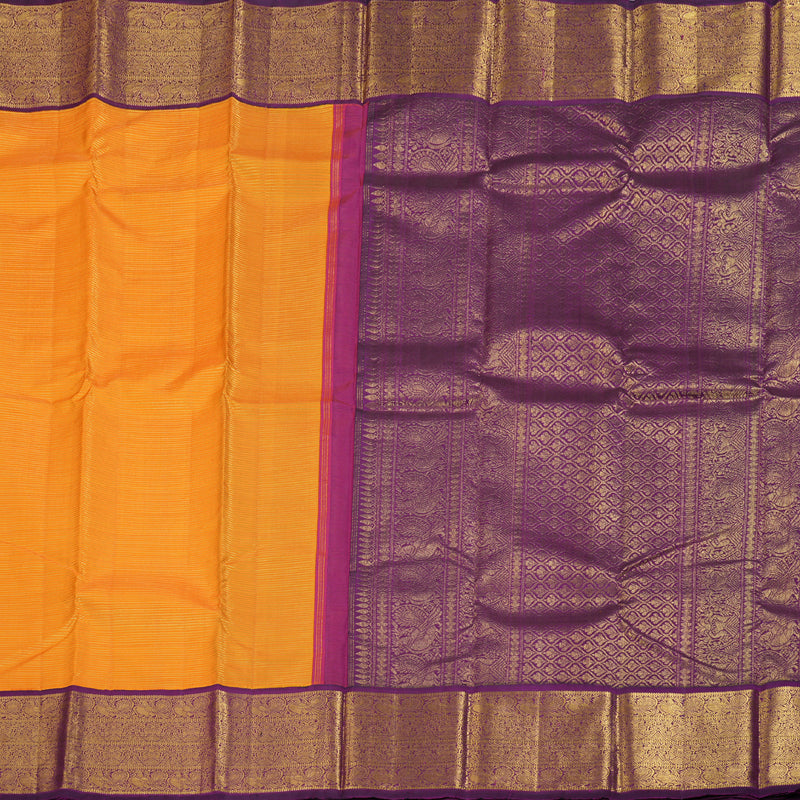 Hayagrivas Mango Yellow Handloom Kanjivaram Silk Saree with Dark Purple Border BBD951J7-1