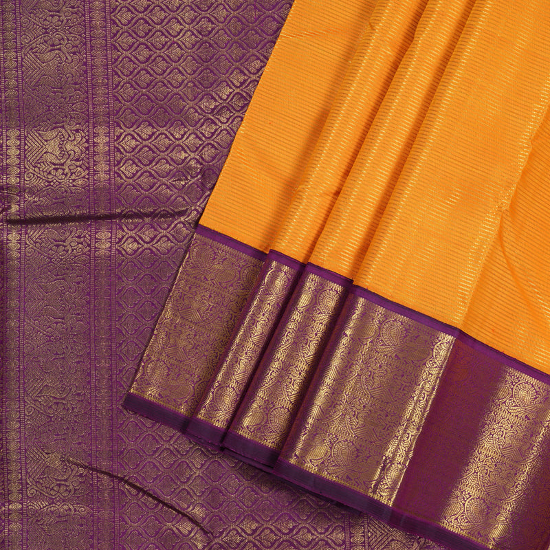 Hayagrivas Mango Yellow Handloom Kanjivaram Silk Saree with Dark Purple Border BBD951J7-1