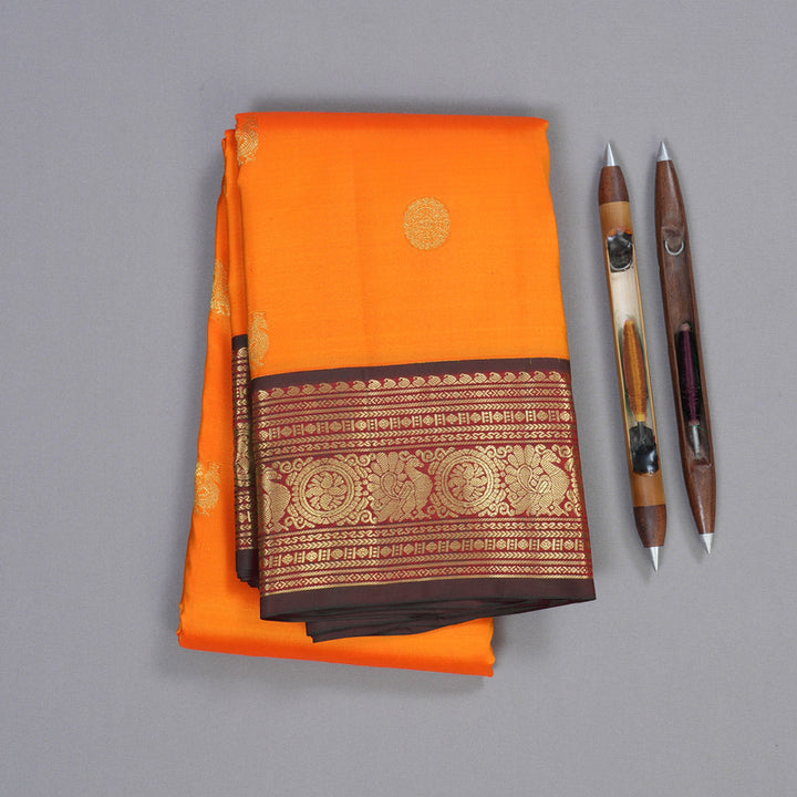 Hayagrivas Mango Yellow Handloom Kanjivaram Silk Saree with Wine Maroon Border BBD959J3-1