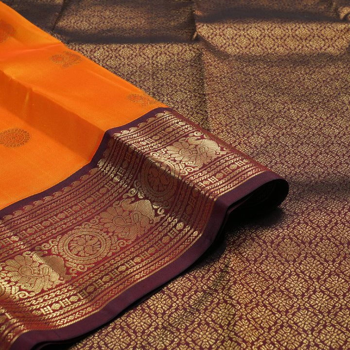 Hayagrivas Mango Yellow Handloom Kanjivaram Silk Saree with Wine Maroon Border BBD959J3-1