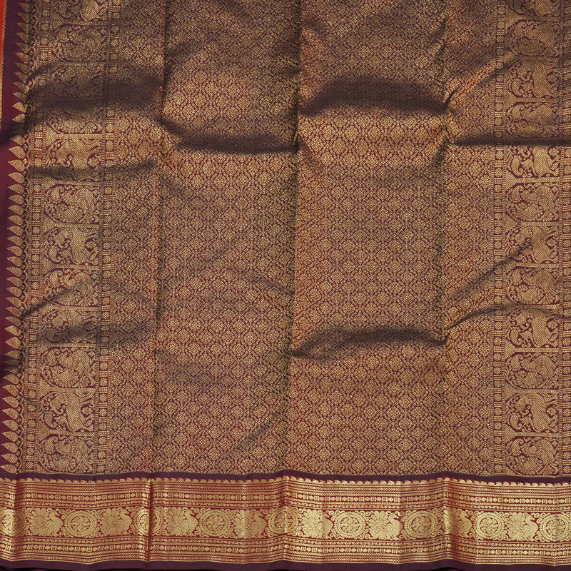 Hayagrivas Mango Yellow Handloom Kanjivaram Silk Saree with Wine Maroon Border BBD959J3-1