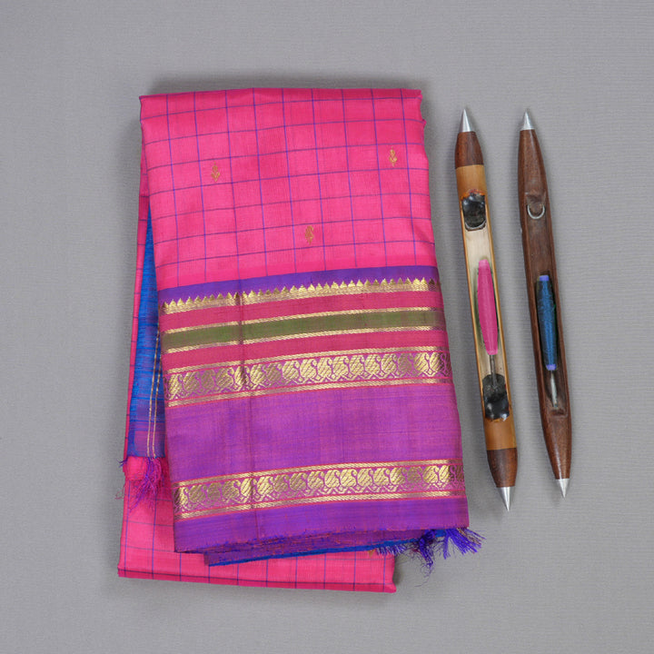 Hayagrivas Pink Handloom Kanjivaram Silk Saree with Purple Border BBD961J3-4