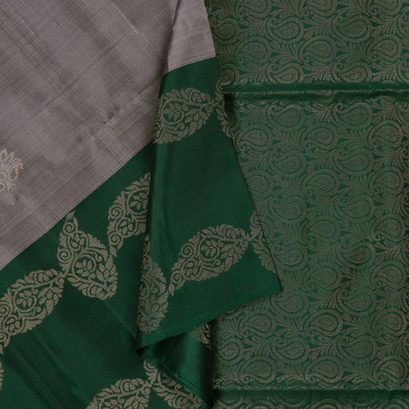 Hayagrivas Grey Soft Silk Saree with Bottle Green Border BBD96D5-21