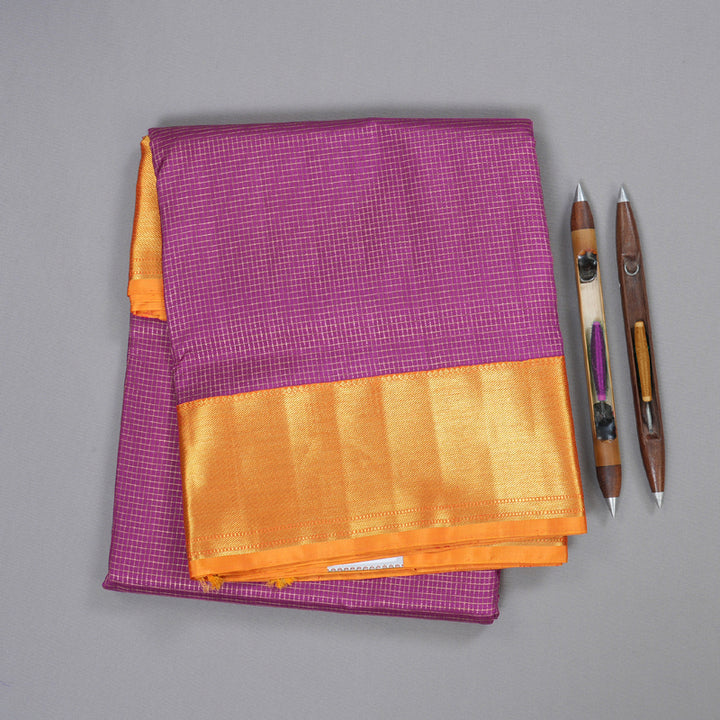 Hayagrivas Purple Handloom Kanjivaram Ten Yards Silk Saree with Orange Border BBD973J6-1