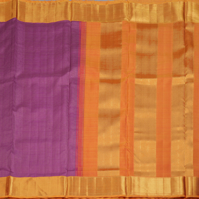 Hayagrivas Purple Handloom Kanjivaram Ten Yards Silk Saree with Orange Border BBD973J6-1