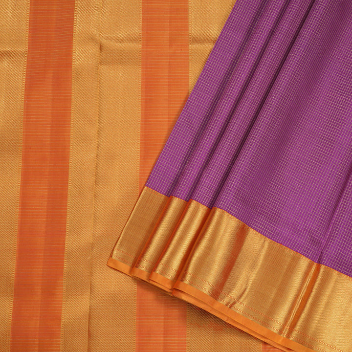 Hayagrivas Purple Handloom Kanjivaram Ten Yards Silk Saree with Orange Border BBD973J6-1