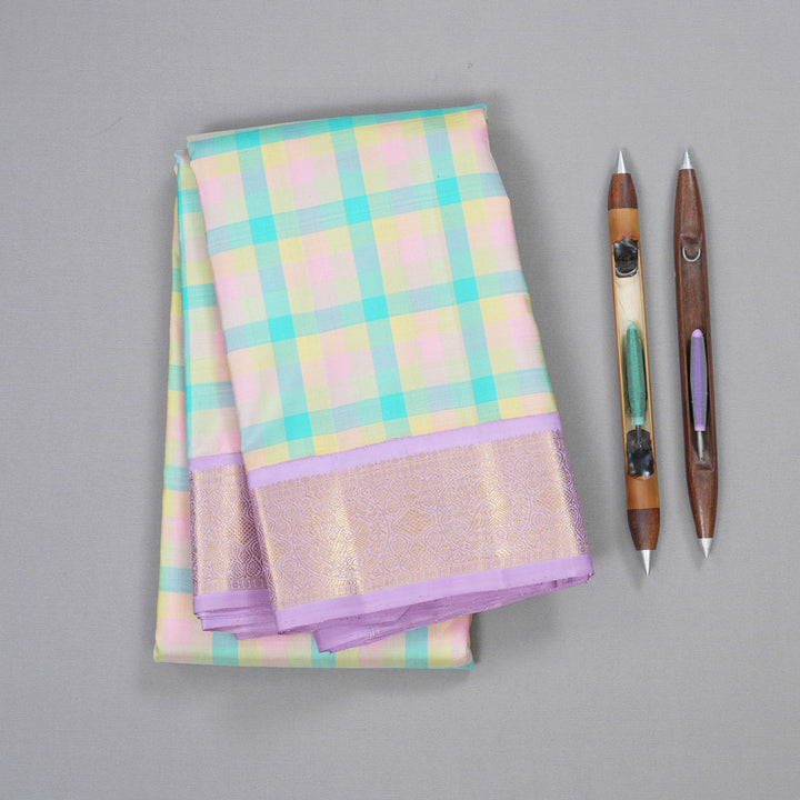 Hayagrivas Handloom Pastel Checks Kanjivaram Silk Saree BBD973J7-2