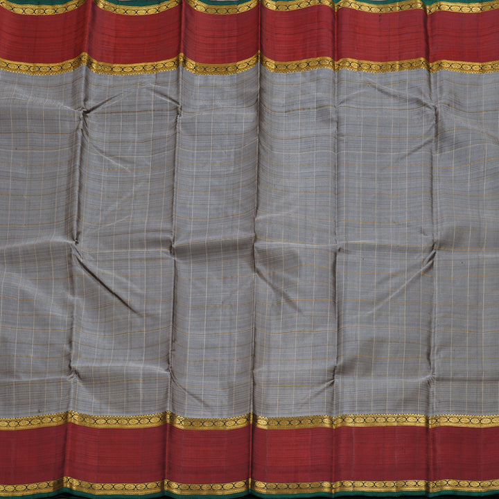 Hayagrivas Grey Handloom Kanjivaram Silk Saree with Retta Pet Wine Maroon Border BBD976J1-1