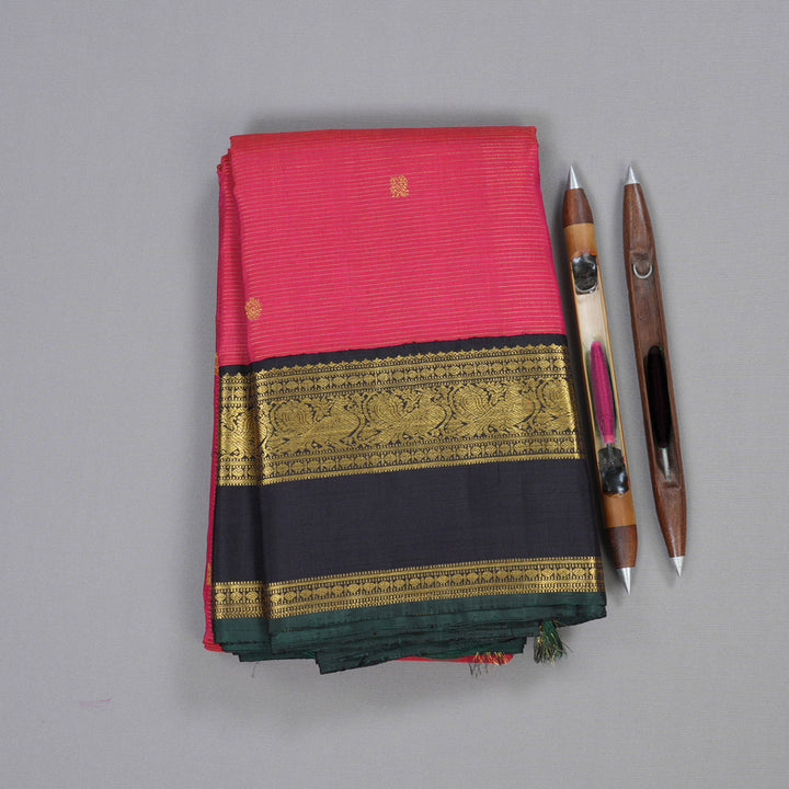 Hayagrivas Pink Kanjivaram Silk Saree with Black Border BBD976J3-1