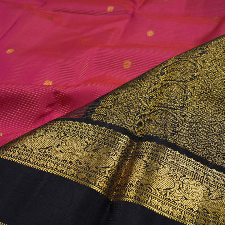 Hayagrivas Pink Kanjivaram Silk Saree with Black Border BBD976J3-1