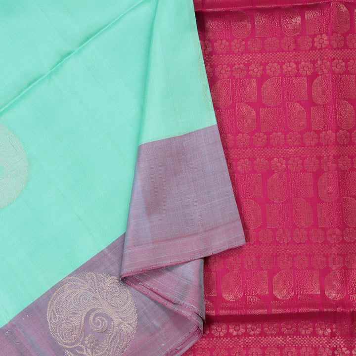 Hayagrivas Pastel Green Soft Silk Saree with Onion Pink Border BBD97D3-13