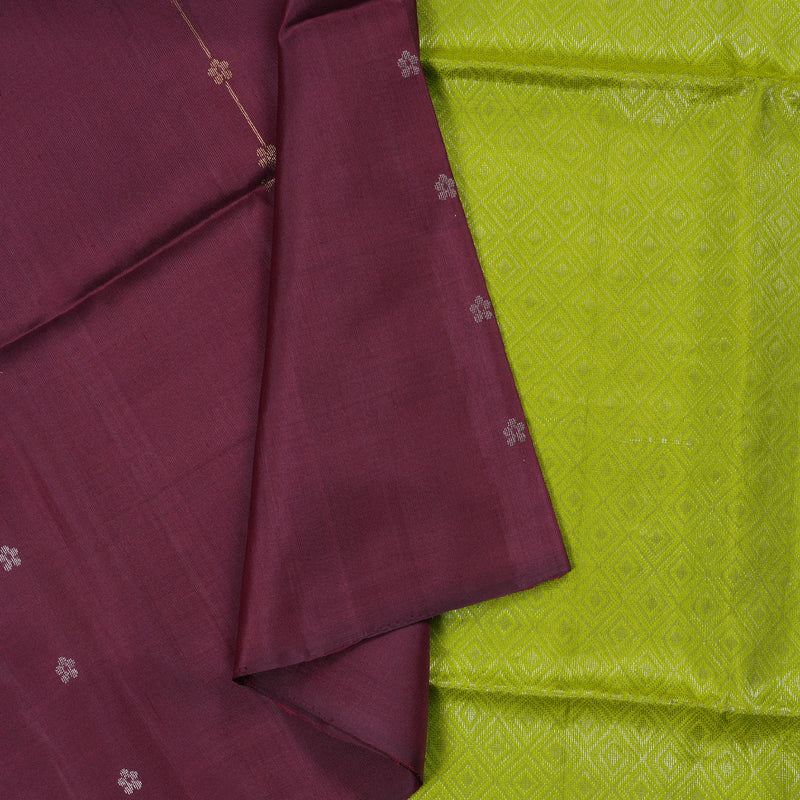 Hayagrivas Dark Maroon Soft Silk Saree with Bright Olive Green Border BBD97D3-2