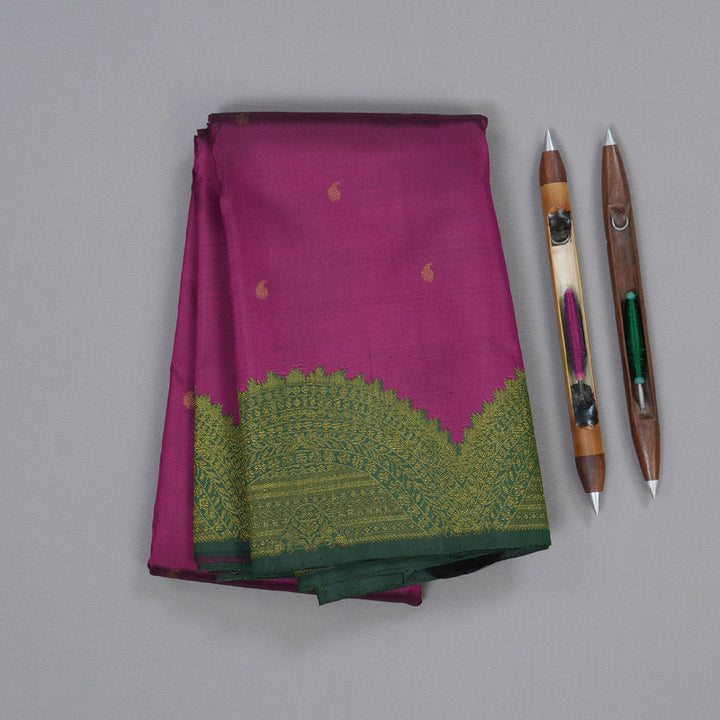 Hayagrivas Purple Kanjivaram Silk Saree with Bottle Green Border BBD984J2-1