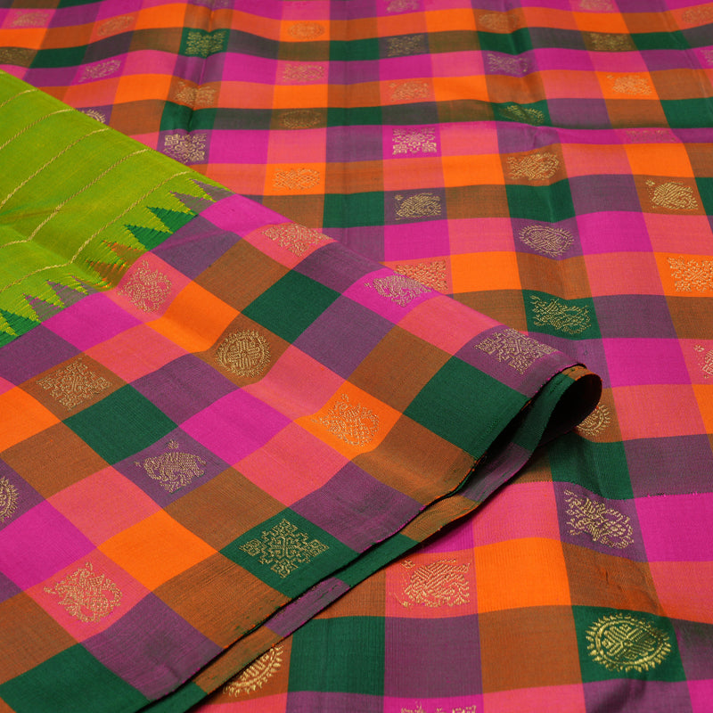 Hayagrivas Handloom Kanjivaram silk saree in Fluorescent green with multicolour Veldhari BBD984J3-1
